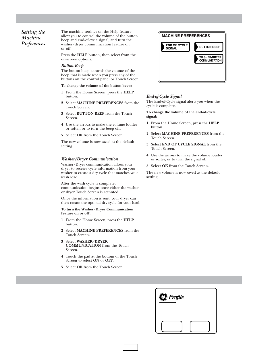Sales demo mode, 14 – consumer help screens, Setting the machine preferences sales demo mode | GE DPGT750EC/GC User Manual | Page 14 / 63