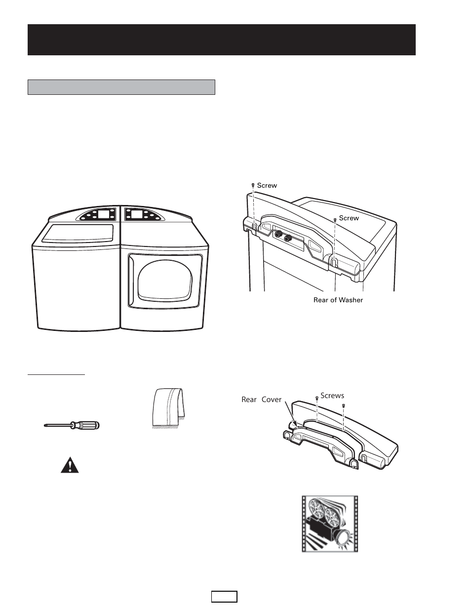 Switching the washer and dryer backsplashes, Warning | GE DPGT750EC/GC User Manual | Page 60 / 63