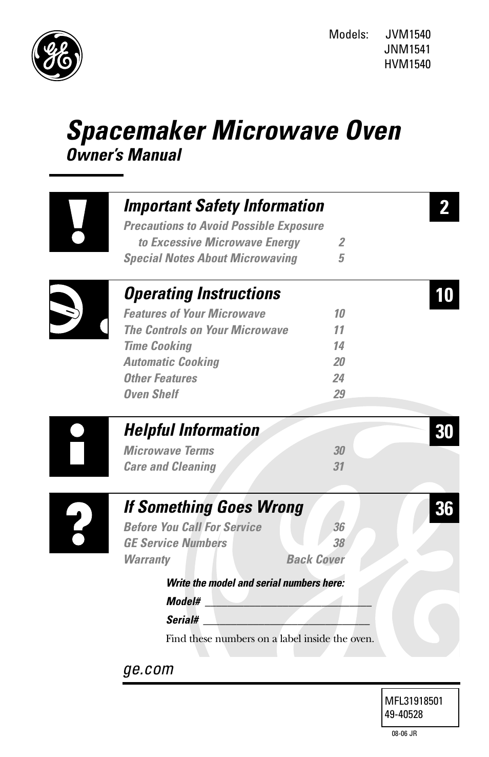 GE HVM1540 User Manual | 40 pages