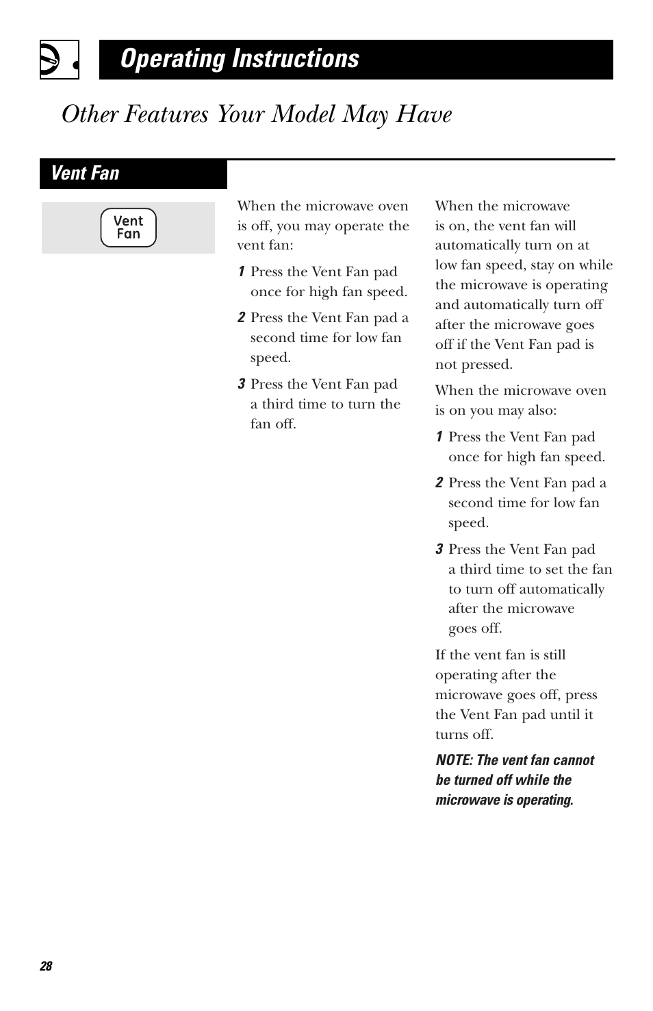 Vent fan | GE HVM1540 User Manual | Page 28 / 40