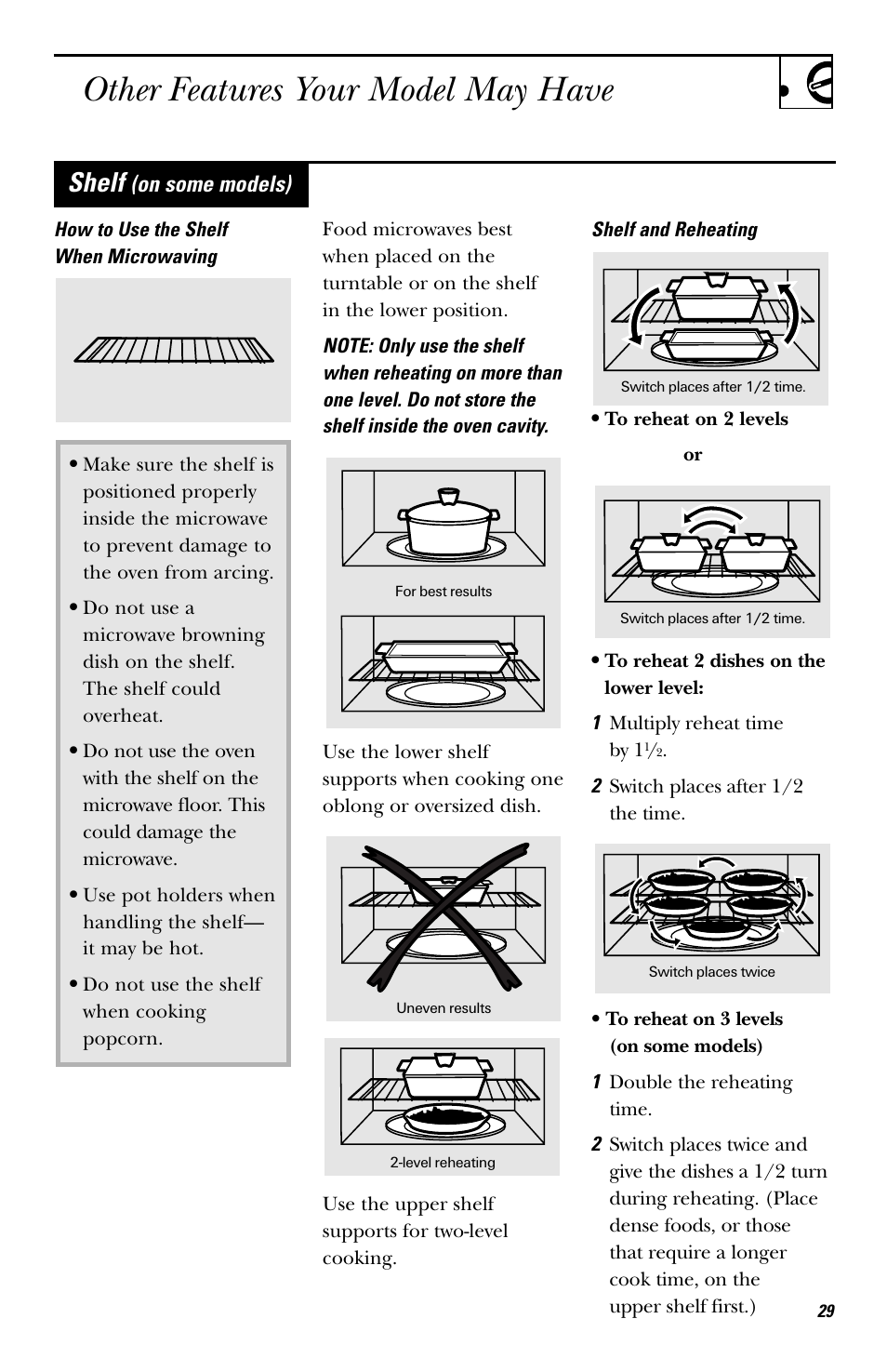 Oven shelf, Other features your model may have, Shelf | On some models) | GE HVM1540 User Manual | Page 29 / 40