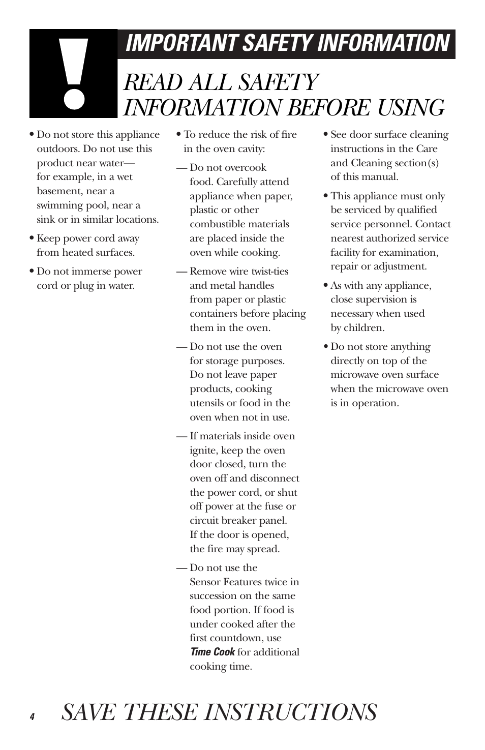 Save these instructions, Read all safety information before using, Important safety information | GE HVM1540 User Manual | Page 4 / 40