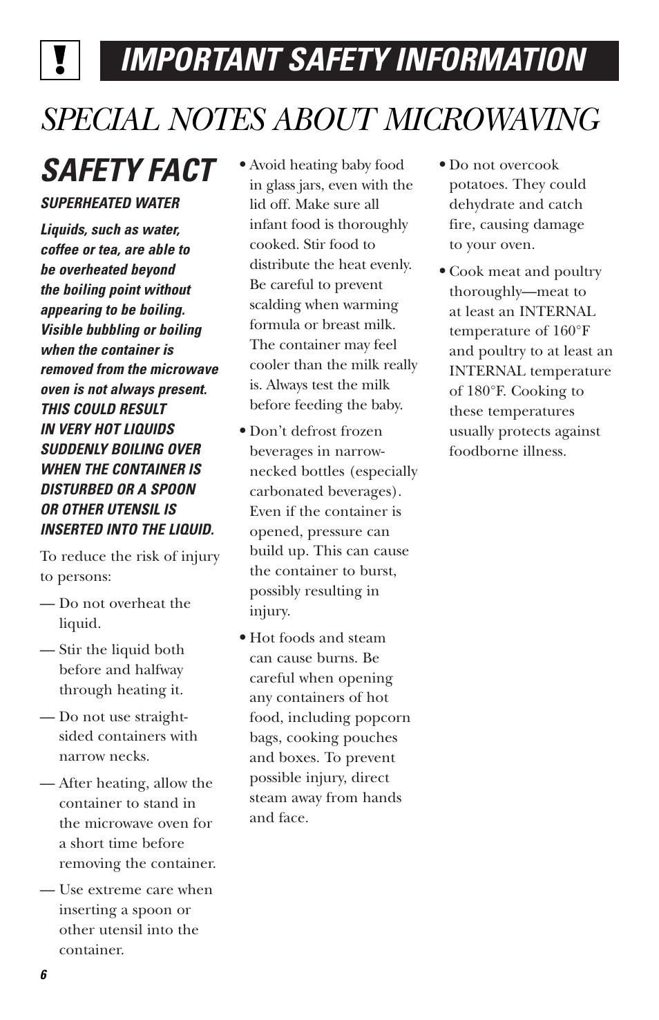 Safety fact, Important safety information | GE HVM1540 User Manual | Page 6 / 40