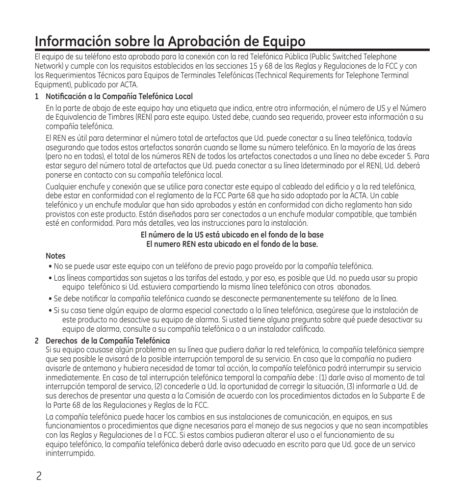 Información sobre la aprobación de equipo | GE 28115 User Manual | Page 44 / 84
