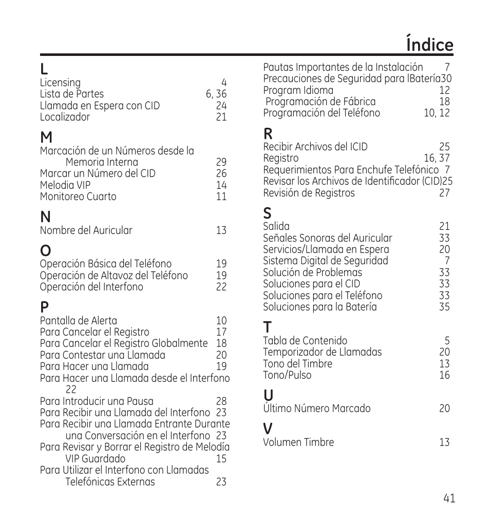 Ndice | GE 28115 User Manual | Page 83 / 84