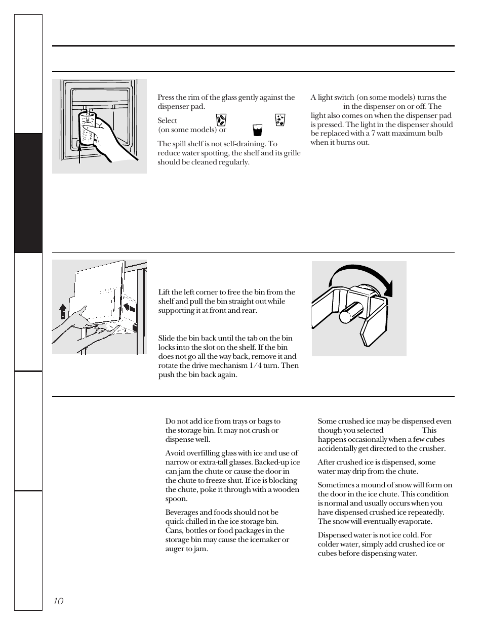 Ice and water dispenser, About the ice and water dispenser | GE 20-27 User Manual | Page 10 / 76