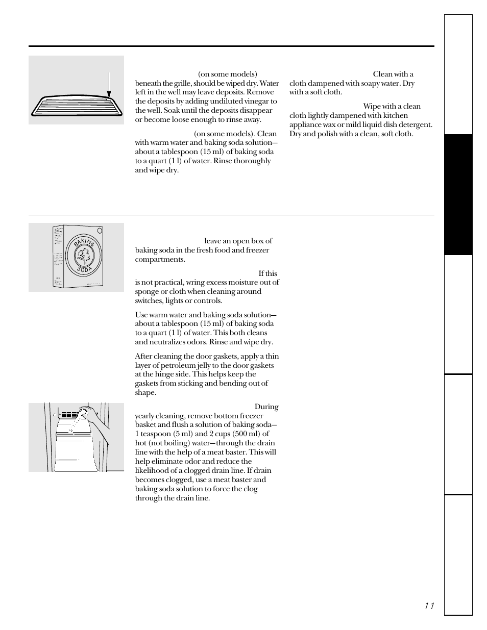 Care and cleaning, Care and cleaning –13, Care and cleaning of the refrigerator | GE 20-27 User Manual | Page 11 / 76