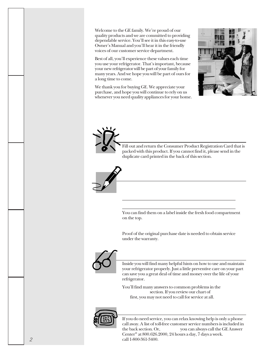 Safety information, Operating instructions, Installation instructions | Troubleshooting tips, Customer service, Ge & you, a service partnership, For your records, Read this manual if you need service, Important | GE 20-27 User Manual | Page 2 / 76