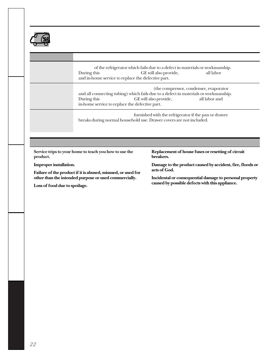 Warranty for u.s. customers, Refrigerator warranty | GE 20-27 User Manual | Page 22 / 76