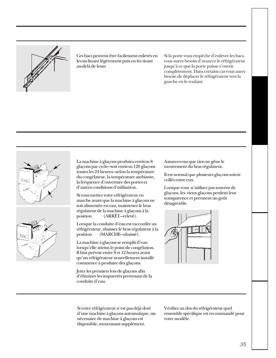 Enlèvement des bacs de rangement, Machine à glaçons automatique | GE 20-27 User Manual | Page 35 / 76