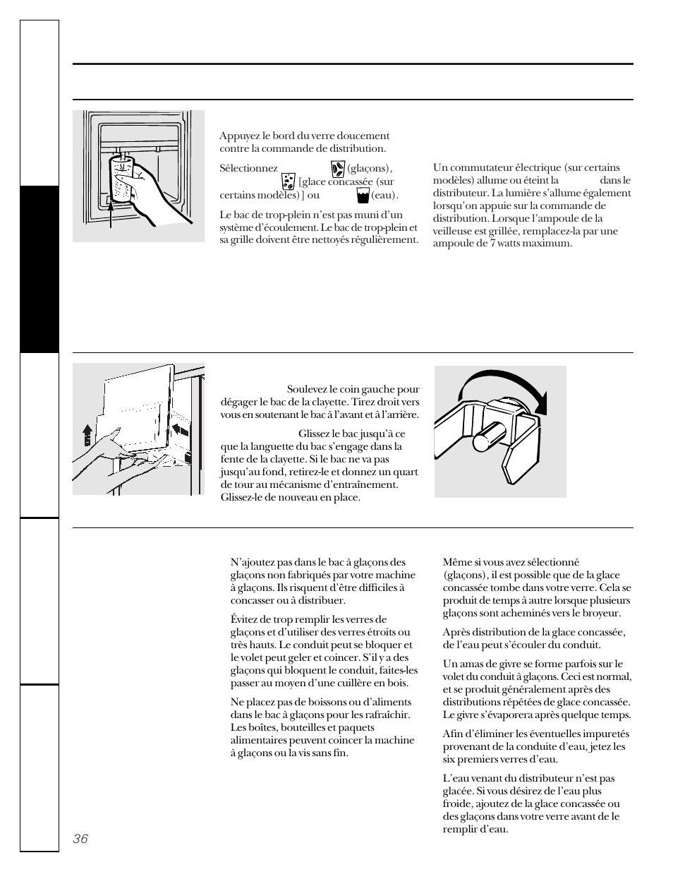 Le distributeur d’eau et de glaçons | GE 20-27 User Manual | Page 36 / 76