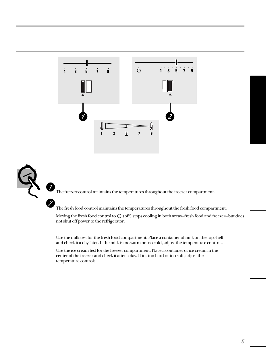 Controls, Features, Controls features –9 | About the controls on the refrigerator, Control settings | GE 20-27 User Manual | Page 5 / 76