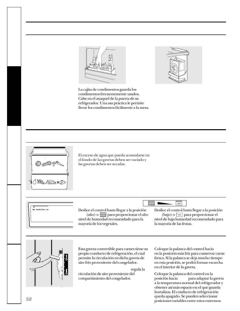 Gavetas para guardar, Características adicionales | GE 20-27 User Manual | Page 58 / 76