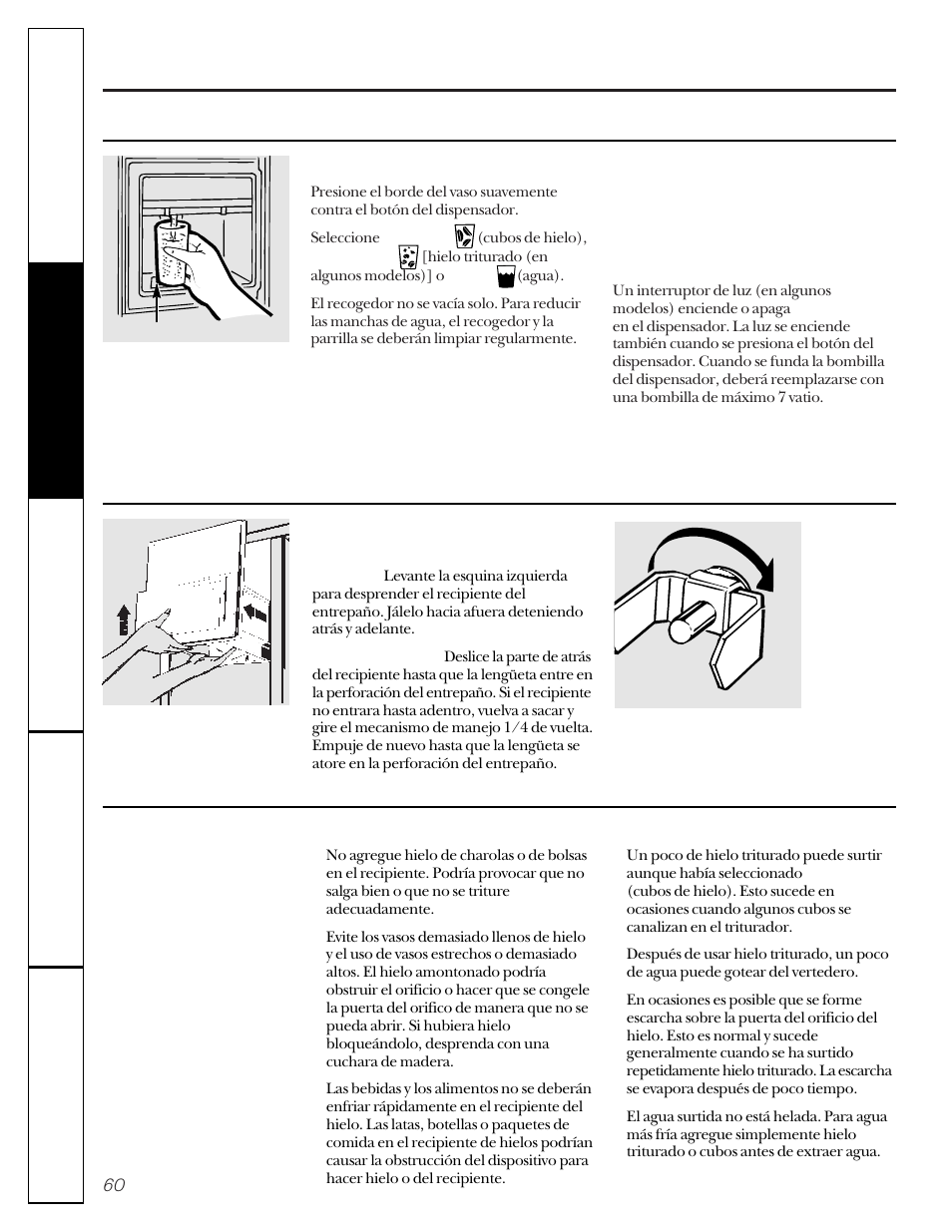 El dispensador de agua y de hielo | GE 20-27 User Manual | Page 60 / 76