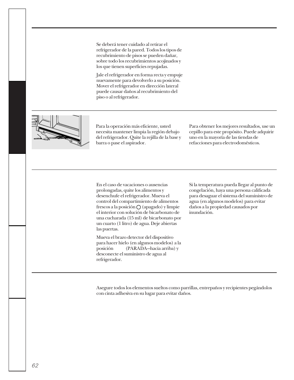 Cuidado y limpieza del refrigerador | GE 20-27 User Manual | Page 62 / 76