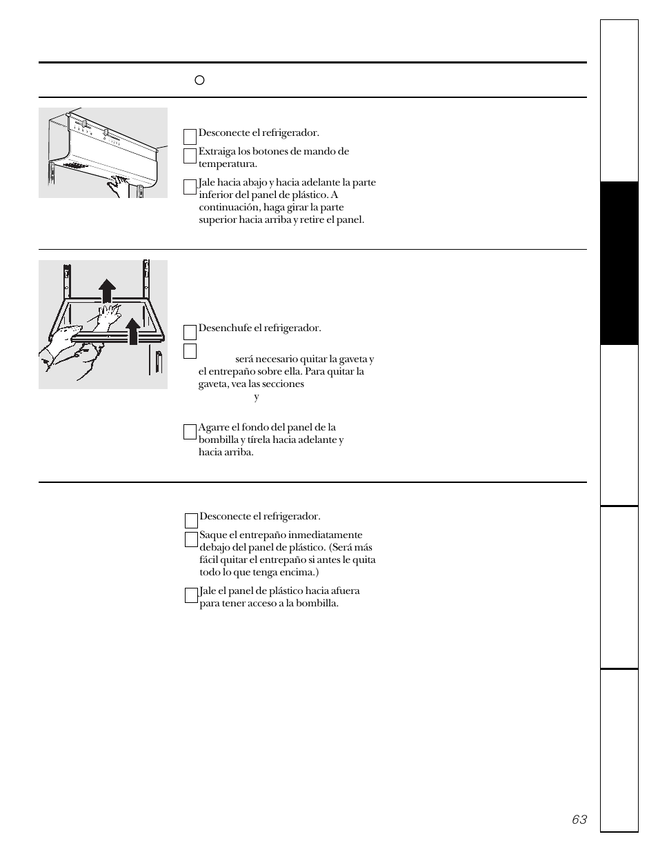 Reemplazo de bombillas | GE 20-27 User Manual | Page 63 / 76