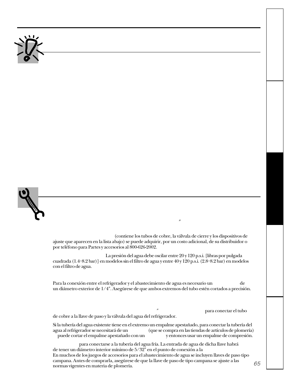 Instalación de la línea de agua, Antes de que empiece lo que se necesita | GE 20-27 User Manual | Page 65 / 76