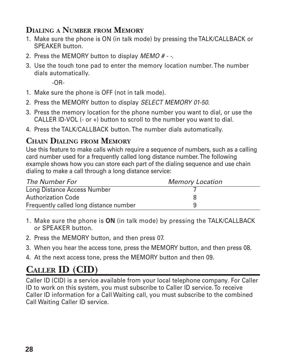 Id (cid) | GE 25831 User Manual | Page 28 / 88