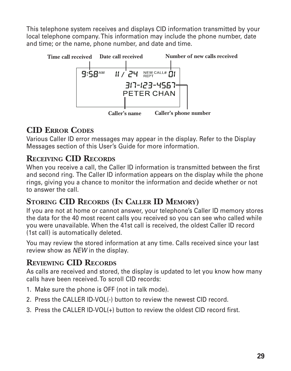 Cid e, Cid r, Id m | GE 25831 User Manual | Page 29 / 88