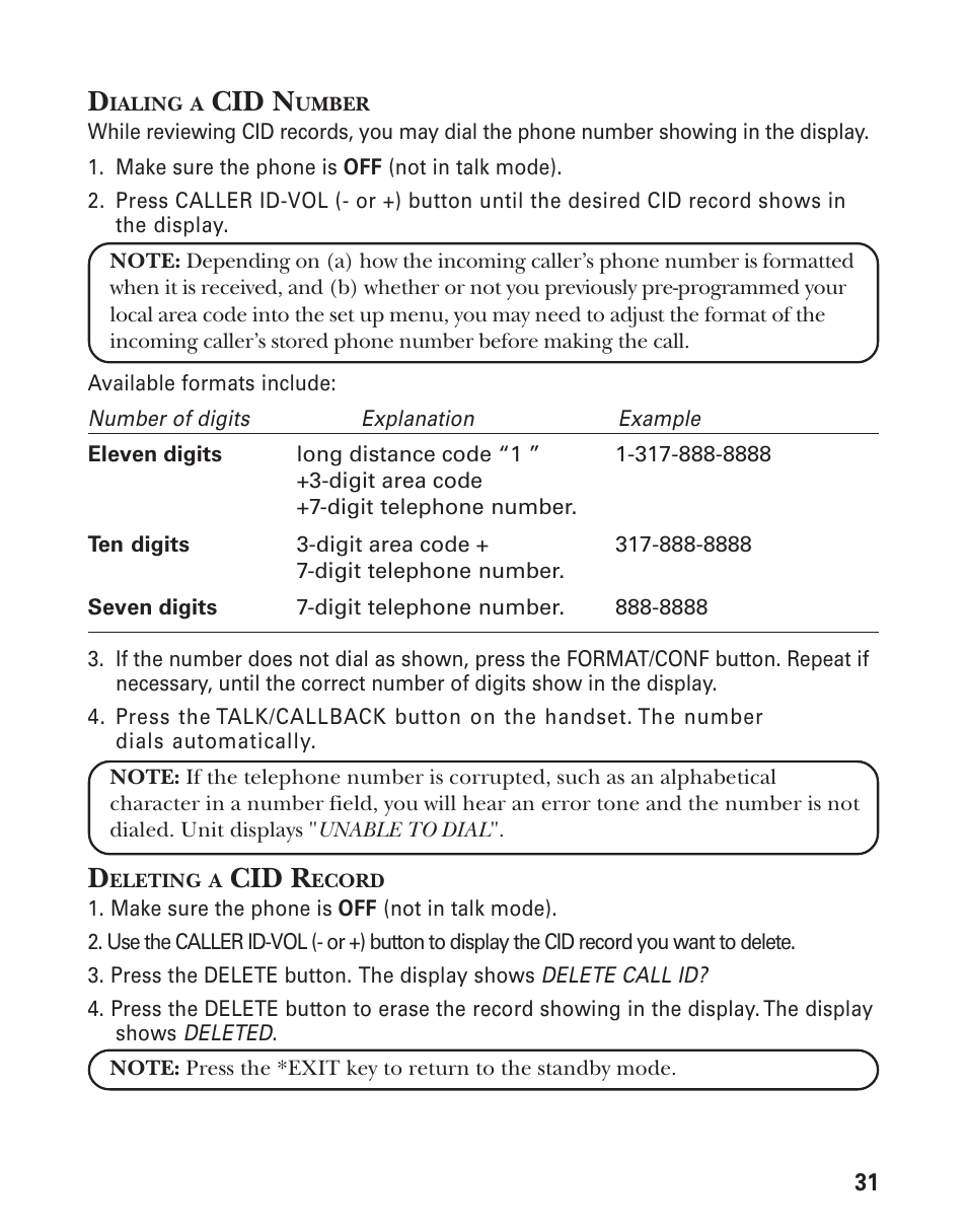 Cid n, Cid r | GE 25831 User Manual | Page 31 / 88