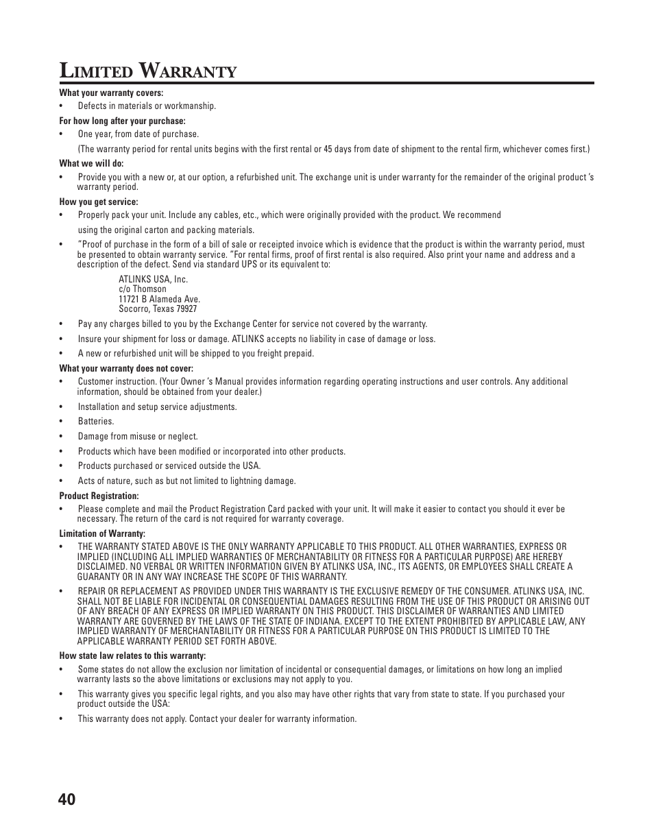 Imited, Arranty | GE 25831 User Manual | Page 40 / 88