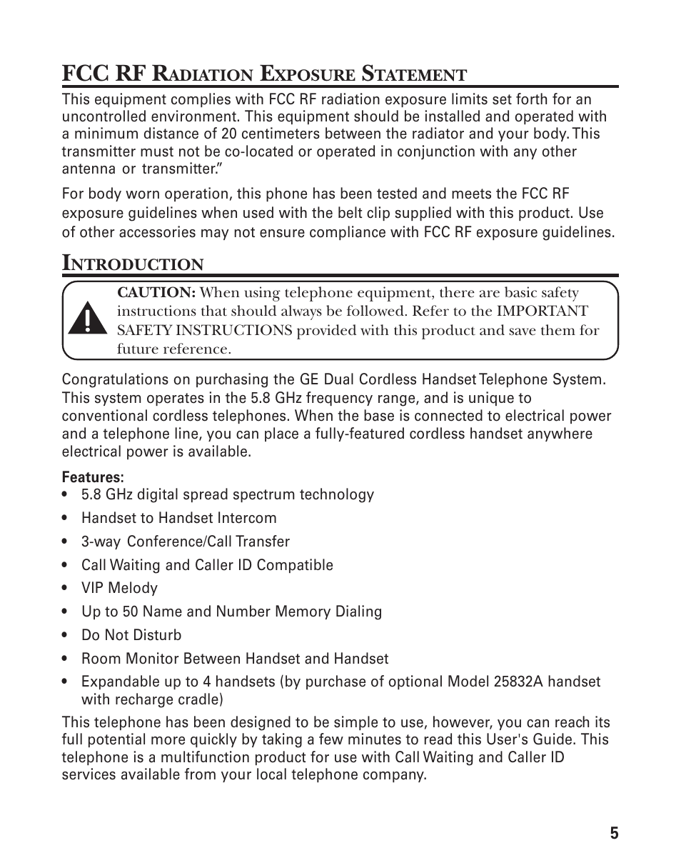Fcc rf r | GE 25831 User Manual | Page 5 / 88