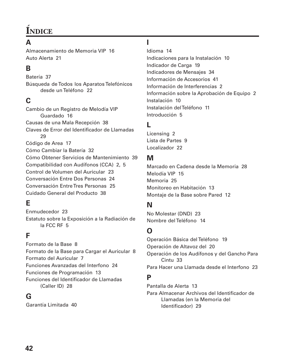 42 i, Ndice | GE 25831 User Manual | Page 86 / 88