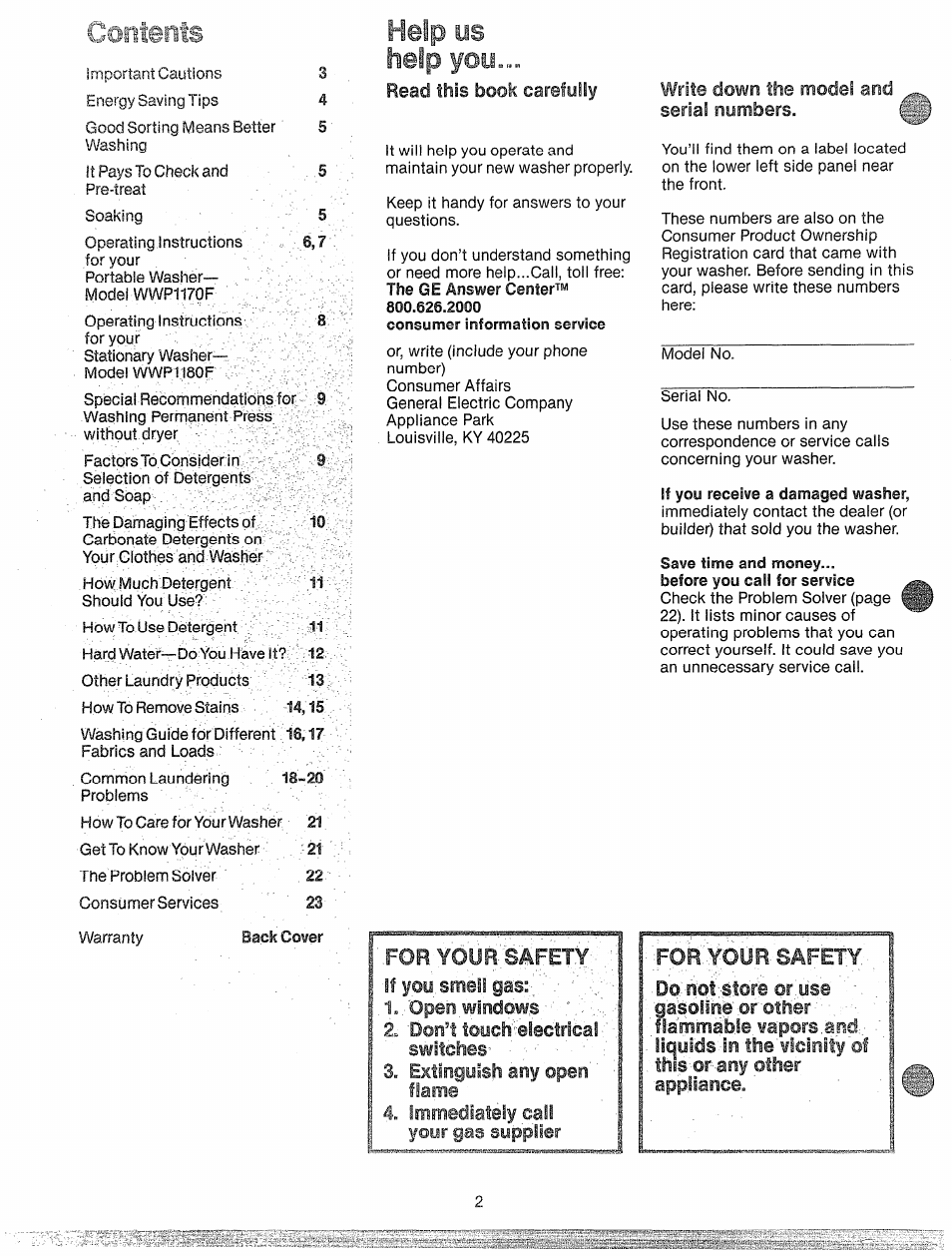 GE WWP1180F User Manual | Page 2 / 24