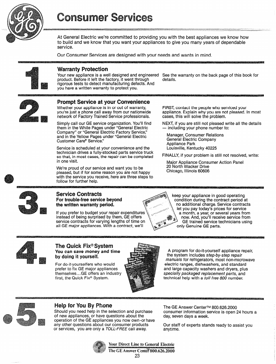 Warranty protsctlon, Prompt service at your convenience, Service contracts | Help for you by phsone | GE WWP1180F User Manual | Page 23 / 24