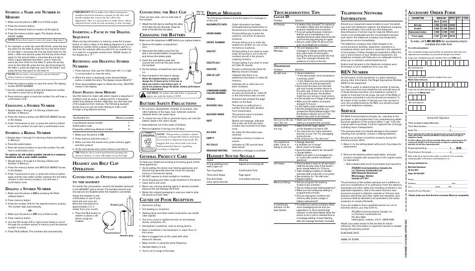 Ren n, Eadset, Peration | Hanging, Attery, Afety, Recautions, Eneral, Roduct, Auses | GE 26938 User Manual | Page 2 / 2