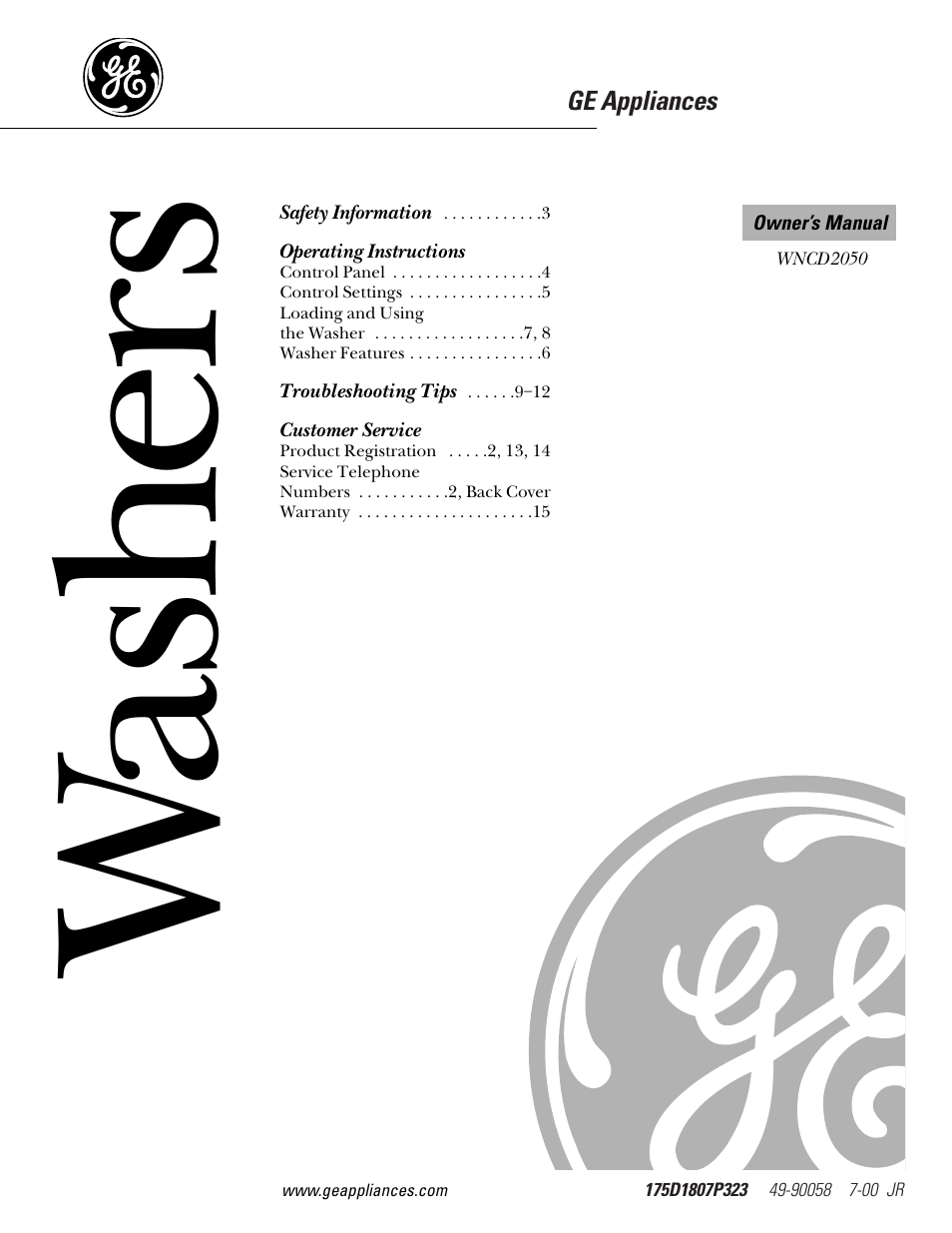 GE WNCD2050 User Manual | 16 pages