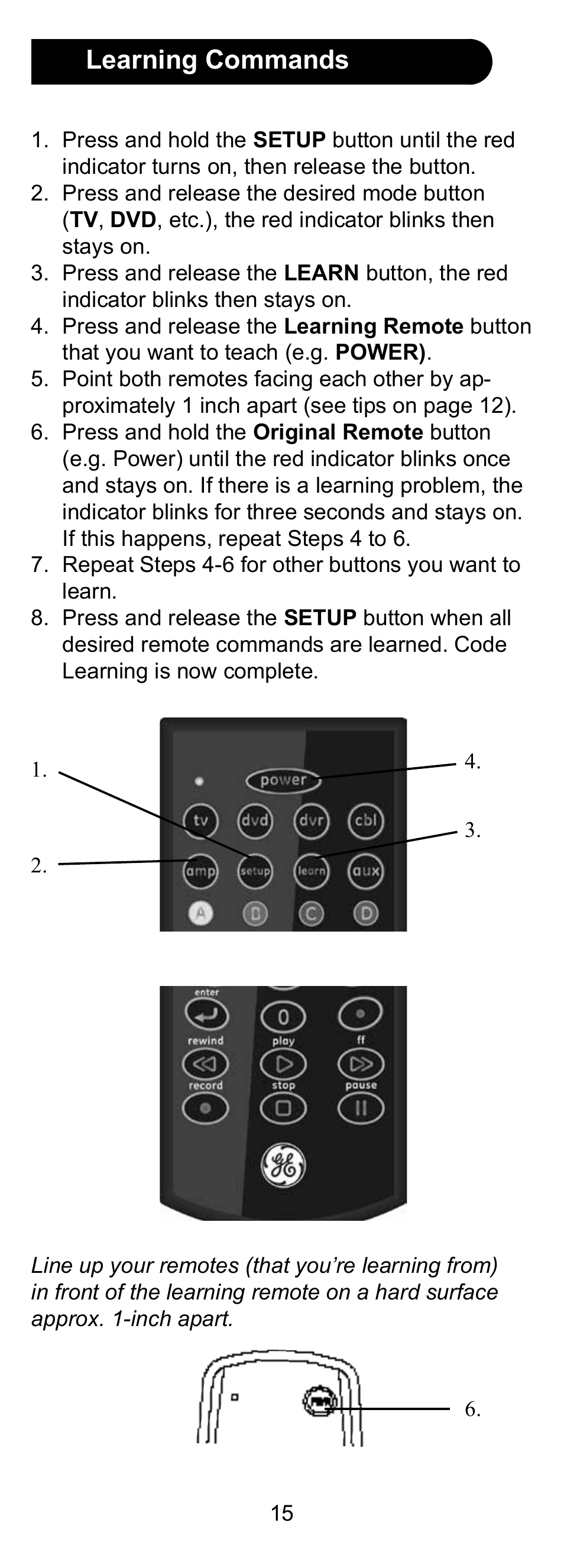 Learning commands | GE 24958 User Manual | Page 15 / 20