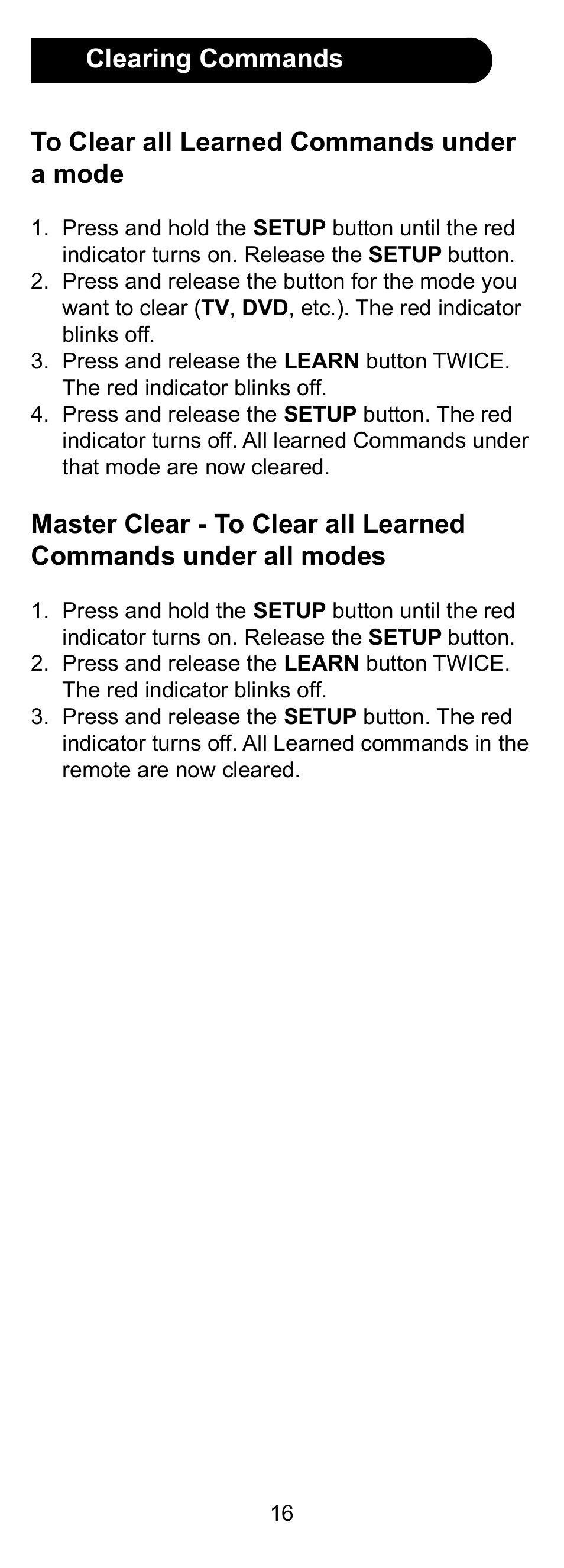 Clearing commands | GE 24958 User Manual | Page 16 / 20