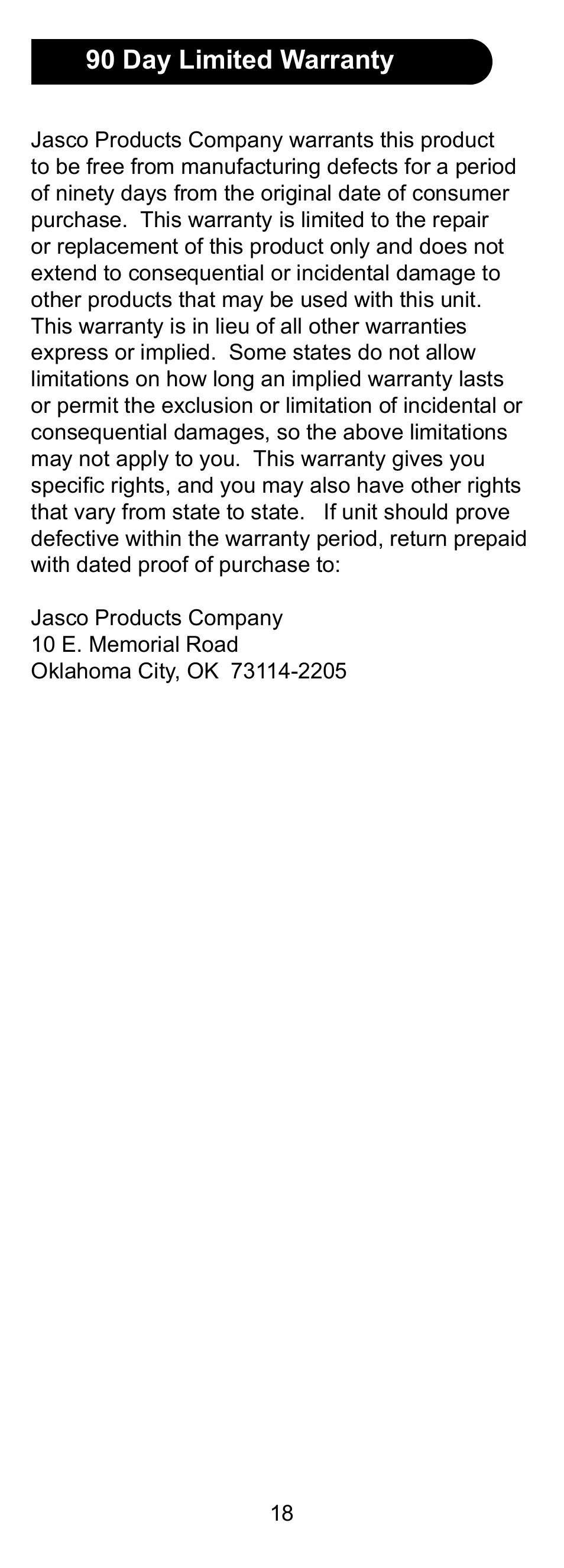 90 day limited warranty | GE 24958 User Manual | Page 18 / 20