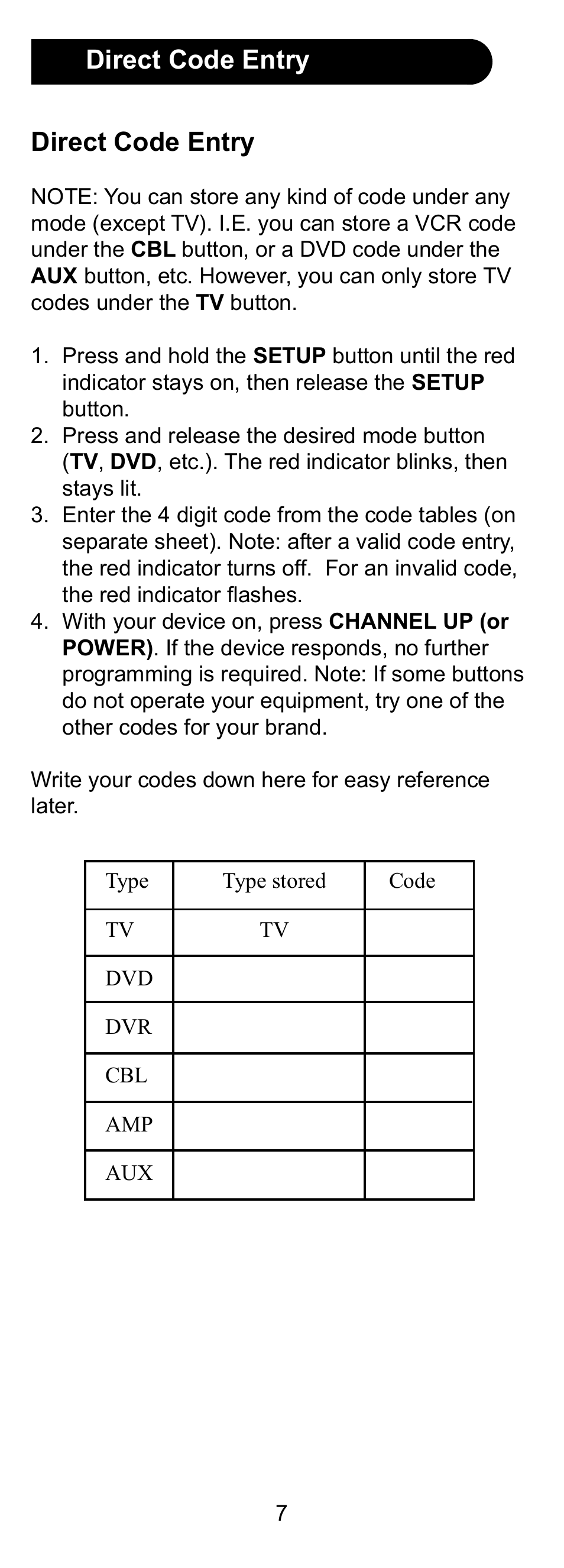 Direct code entry | GE 24958 User Manual | Page 7 / 20