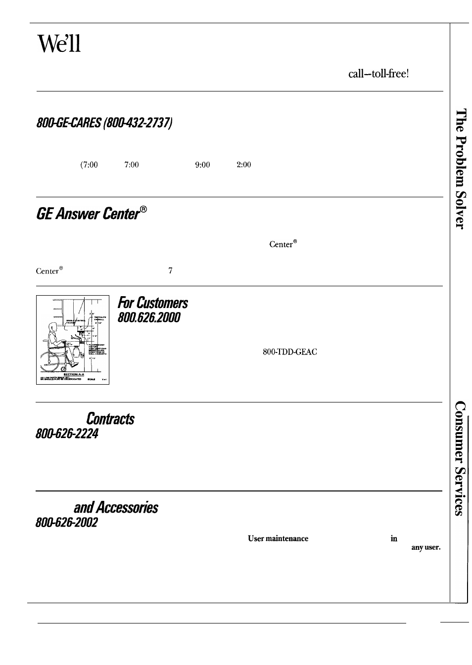 Consumer services 15, Consumer services, Be there | In-home repair service, With specialneeds, Service, Parts | GE JGP630ER User Manual | Page 15 / 16