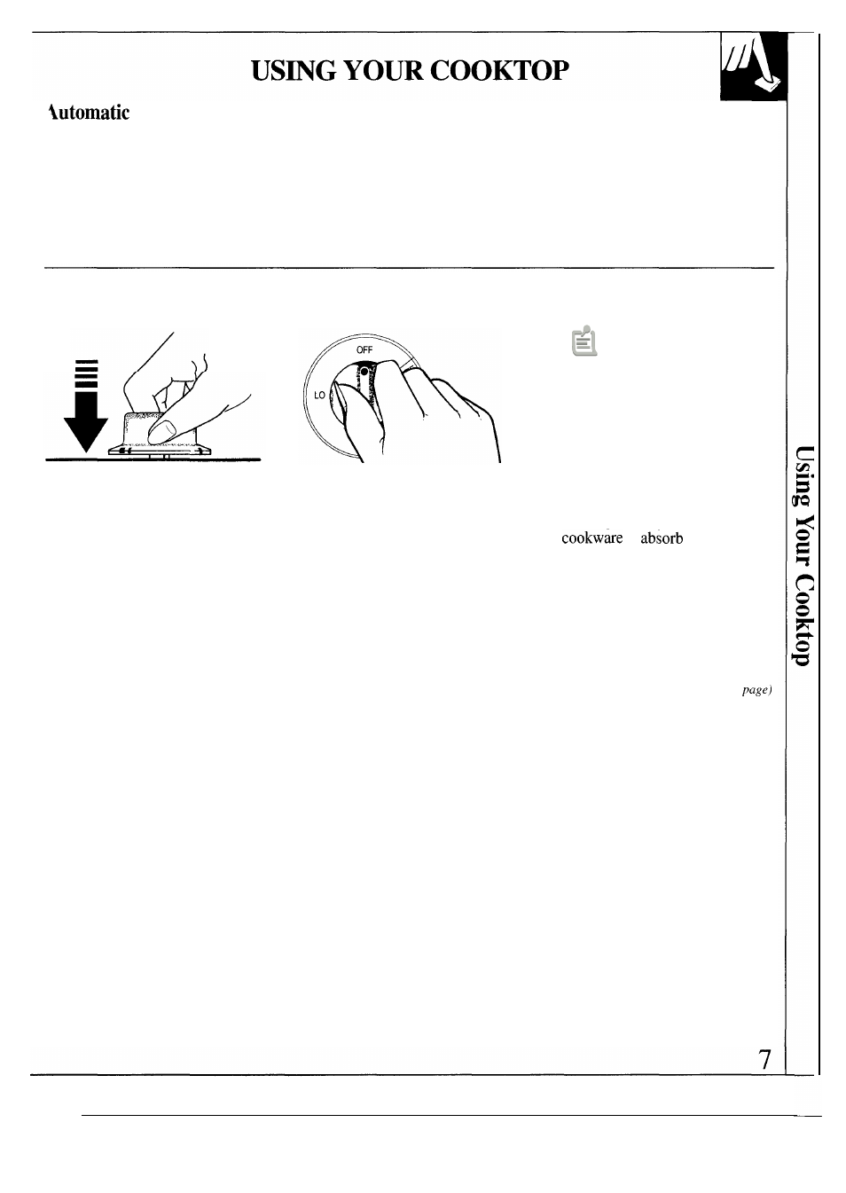 Automatic ignition 7, Using your cooktop 7–9, Automatic ignition | Using your cooktop –9, Ignition | GE JGP630ER User Manual | Page 7 / 16