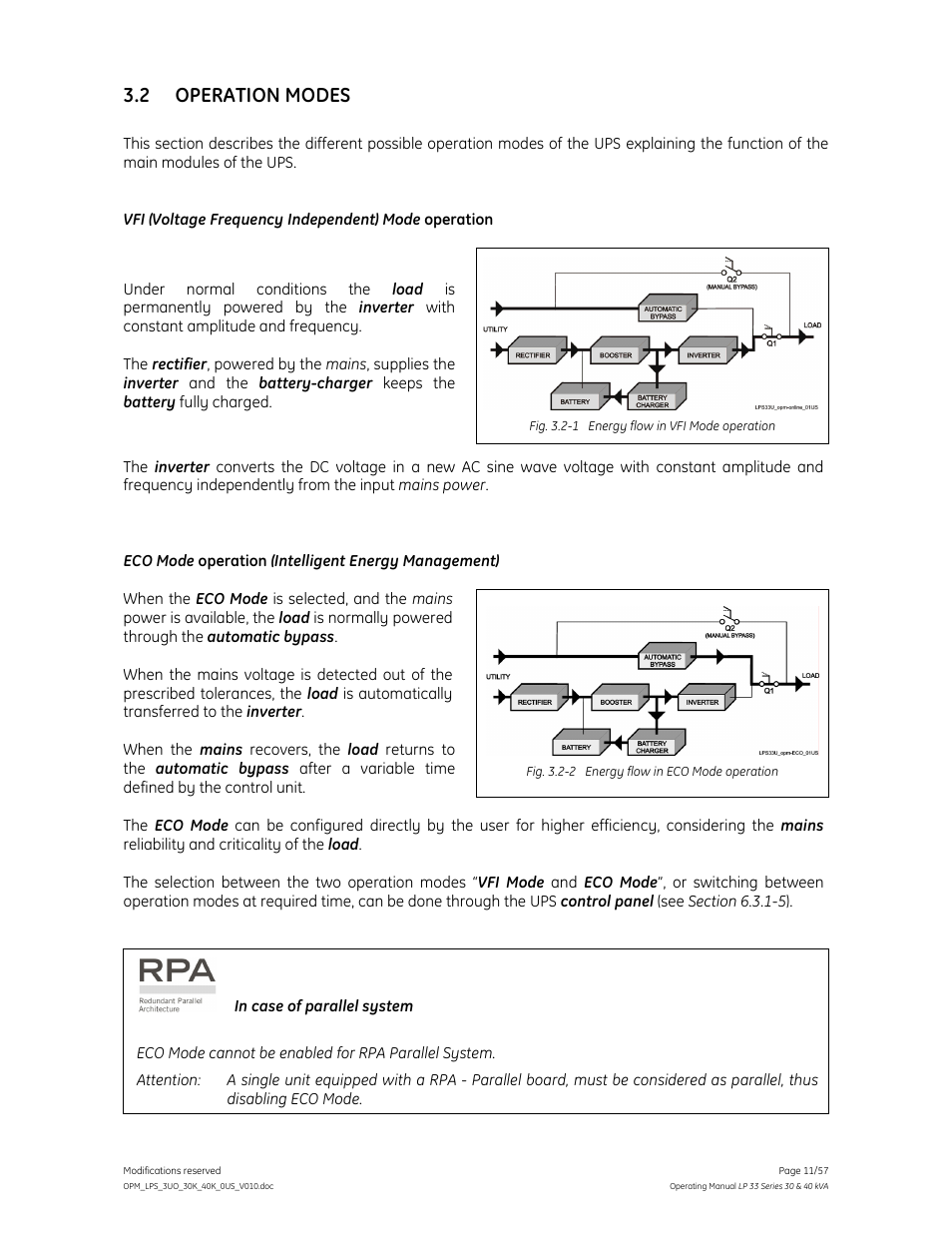2 operation modes | GE Industrial Solutions LP 33 Series 30 & 40 kVA Operating Manual User Manual | Page 11 / 57