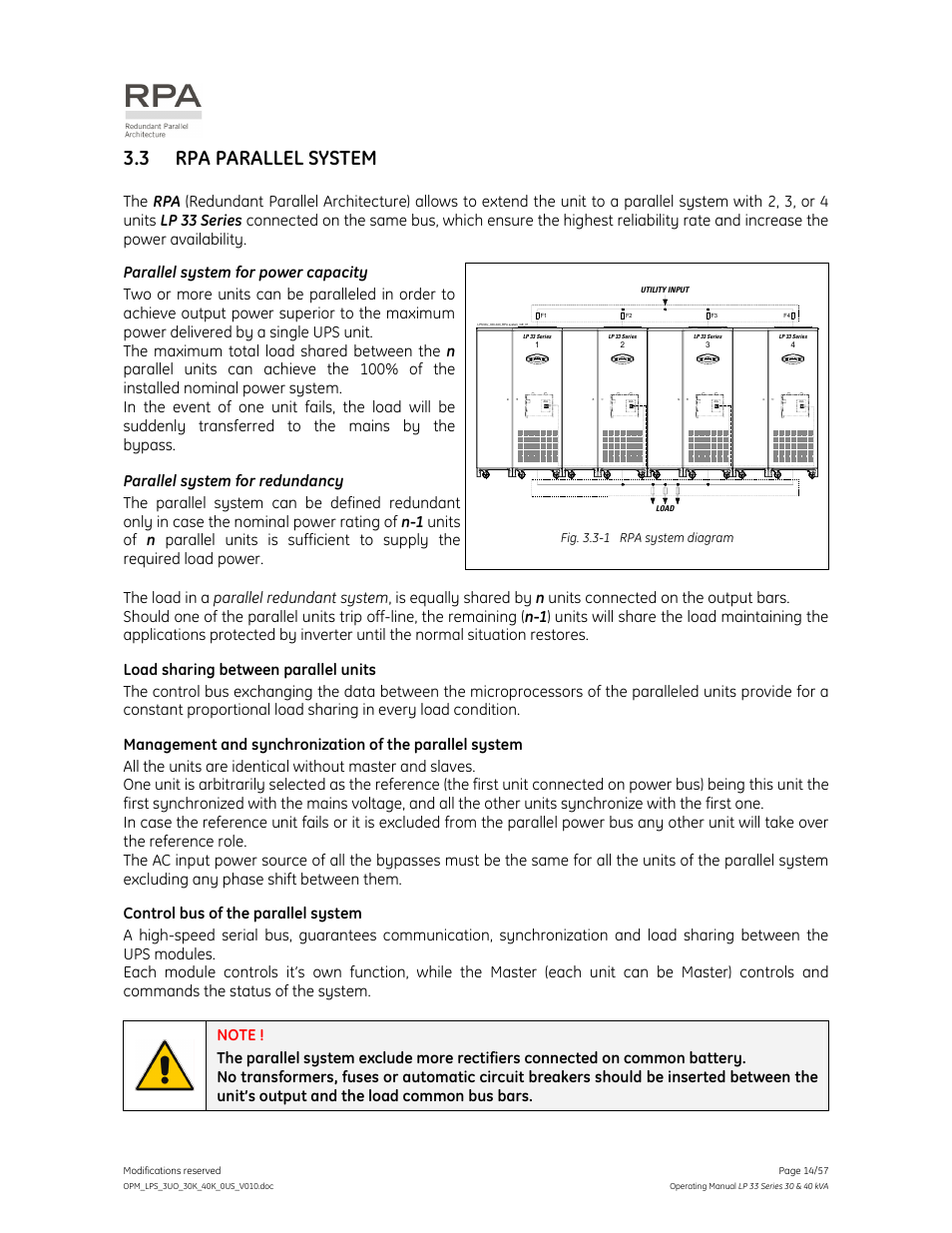 3 rpa parallel system | GE Industrial Solutions LP 33 Series 30 & 40 kVA Operating Manual User Manual | Page 14 / 57
