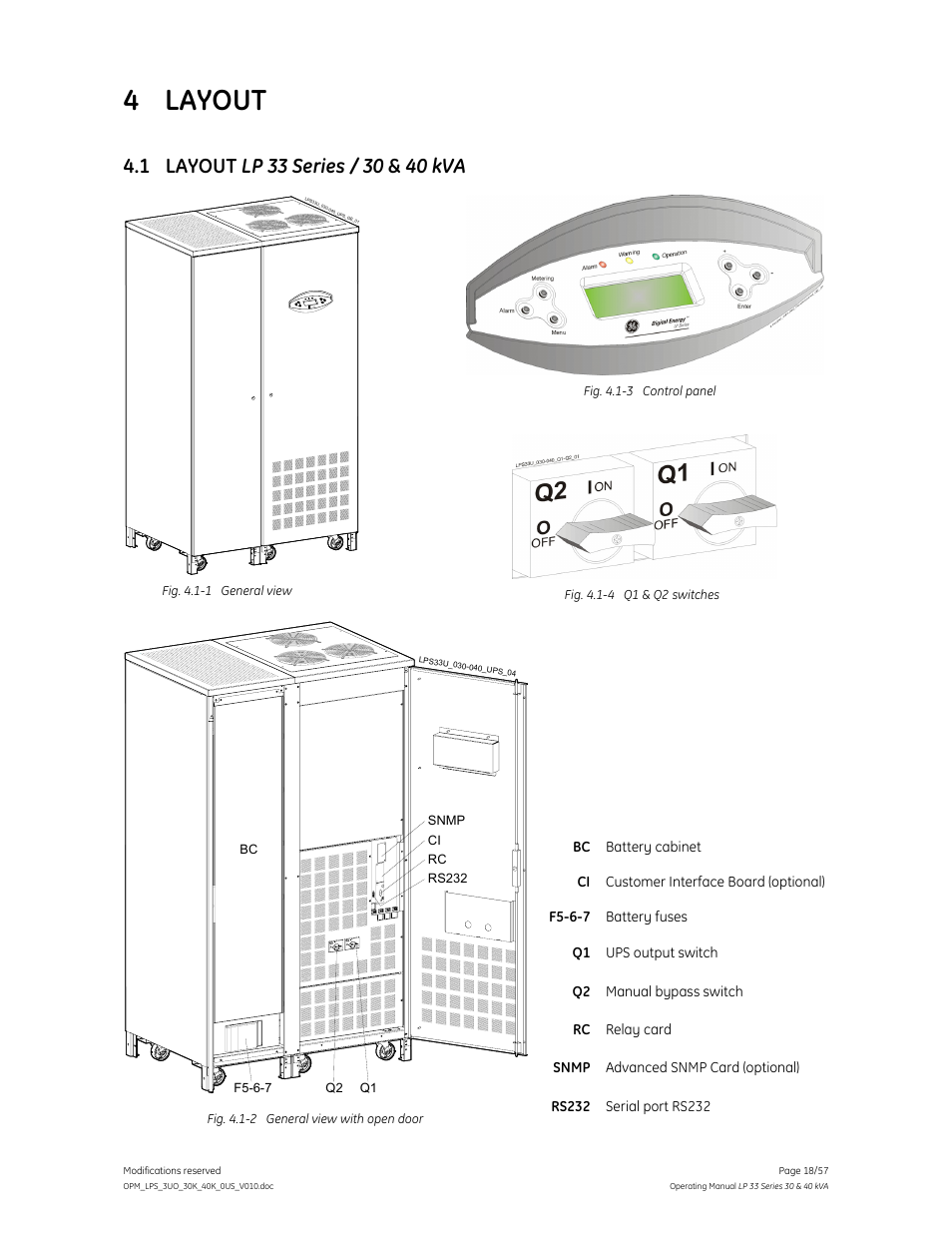 4 layout | GE Industrial Solutions LP 33 Series 30 & 40 kVA Operating Manual User Manual | Page 18 / 57