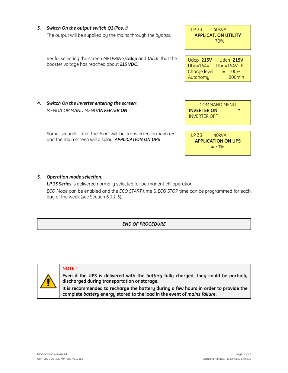 GE Industrial Solutions LP 33 Series 30 & 40 kVA Operating Manual User Manual | Page 36 / 57