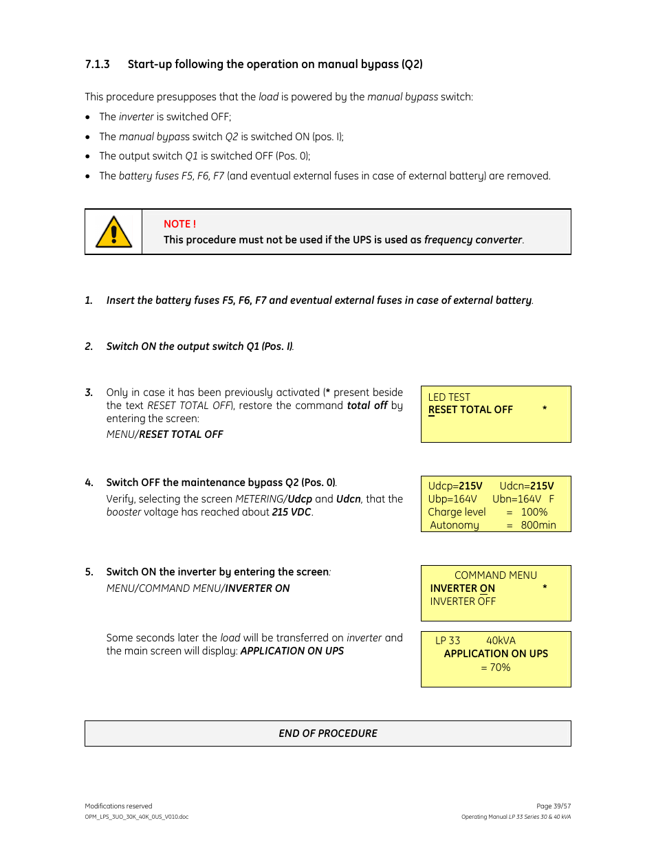 GE Industrial Solutions LP 33 Series 30 & 40 kVA Operating Manual User Manual | Page 39 / 57