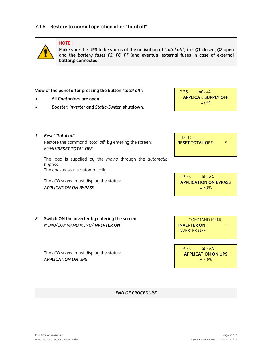 GE Industrial Solutions LP 33 Series 30 & 40 kVA Operating Manual User Manual | Page 41 / 57