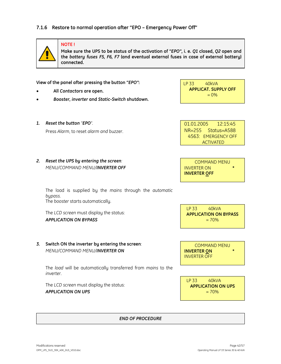 GE Industrial Solutions LP 33 Series 30 & 40 kVA Operating Manual User Manual | Page 42 / 57