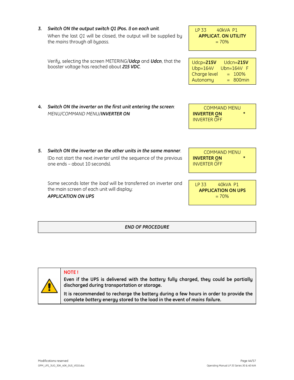 GE Industrial Solutions LP 33 Series 30 & 40 kVA Operating Manual User Manual | Page 44 / 57