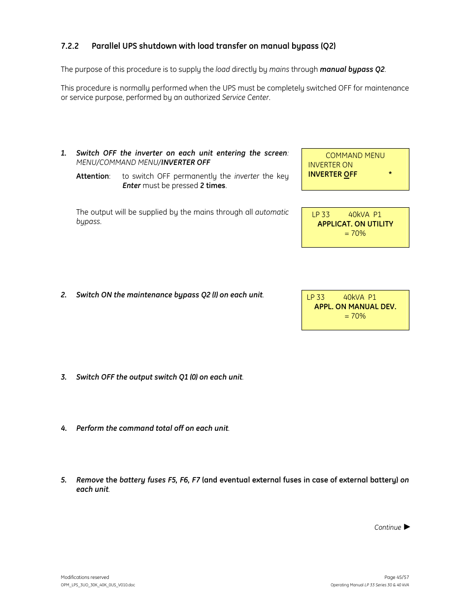GE Industrial Solutions LP 33 Series 30 & 40 kVA Operating Manual User Manual | Page 45 / 57