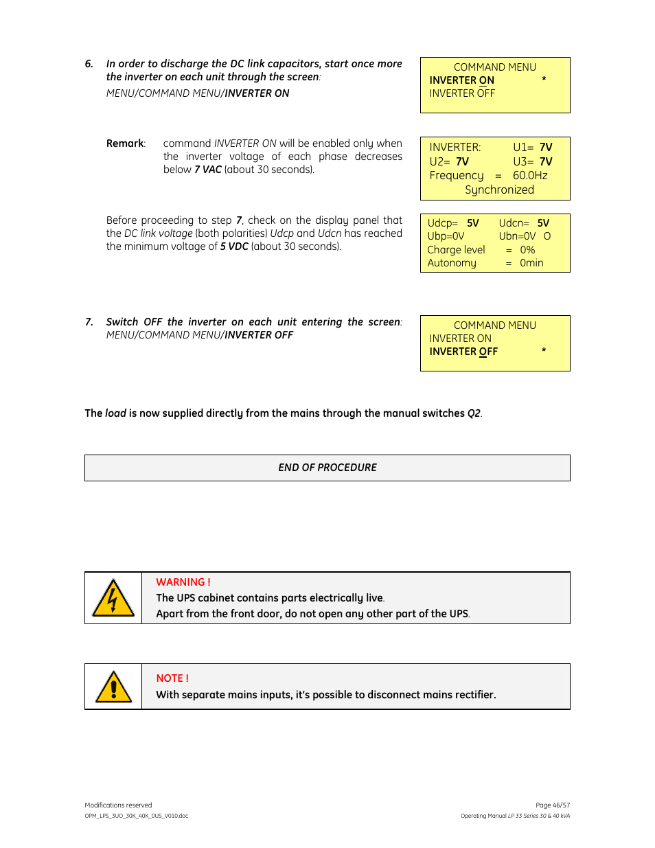 GE Industrial Solutions LP 33 Series 30 & 40 kVA Operating Manual User Manual | Page 46 / 57