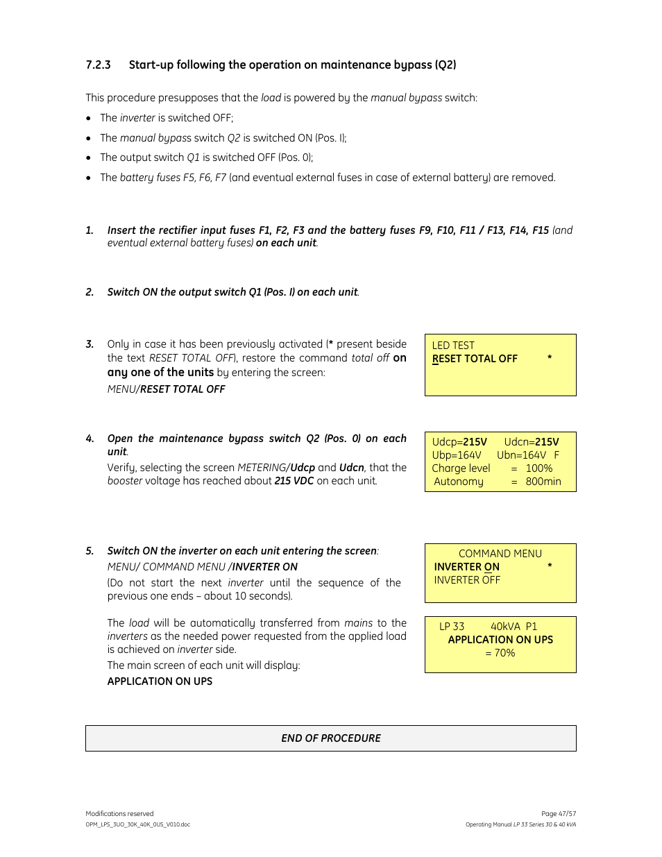 GE Industrial Solutions LP 33 Series 30 & 40 kVA Operating Manual User Manual | Page 47 / 57