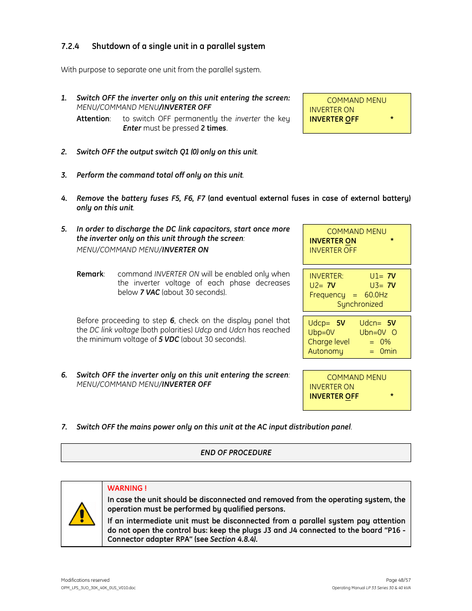GE Industrial Solutions LP 33 Series 30 & 40 kVA Operating Manual User Manual | Page 48 / 57