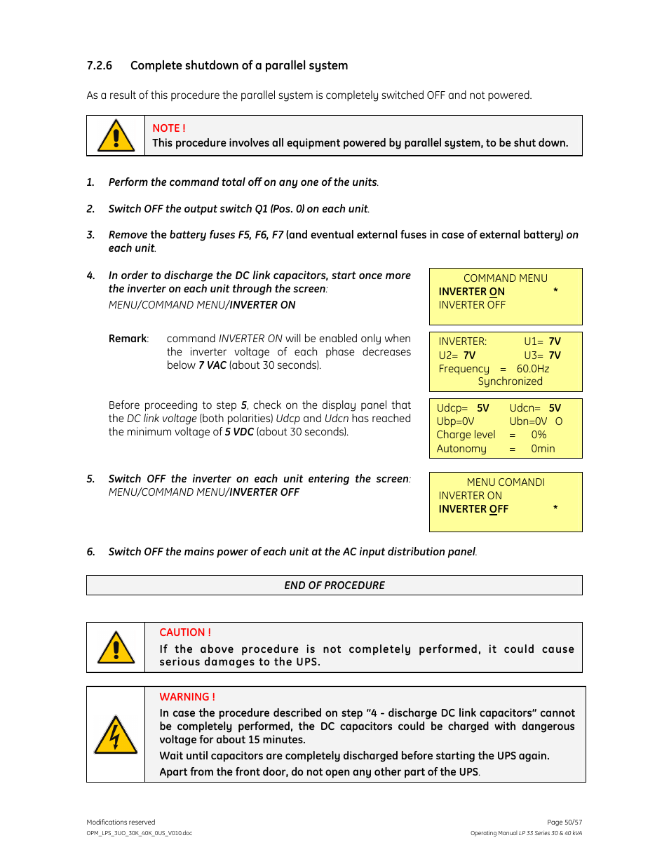 GE Industrial Solutions LP 33 Series 30 & 40 kVA Operating Manual User Manual | Page 50 / 57